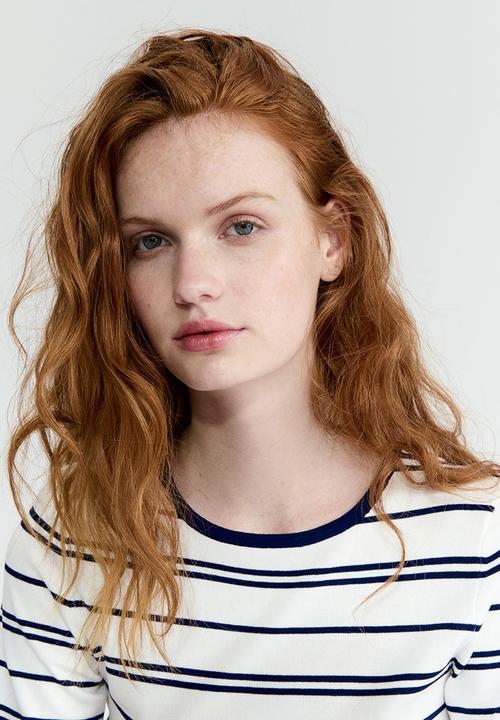 H&M - Fine-knit t-shirt - white/blue striped