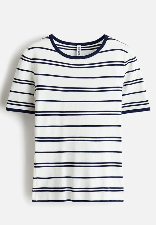 H&M - Fine-knit t-shirt - white/blue striped