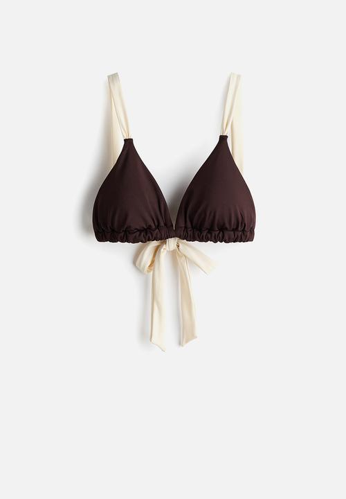 H&M - Padded triangle bikini top - dark brown/cream