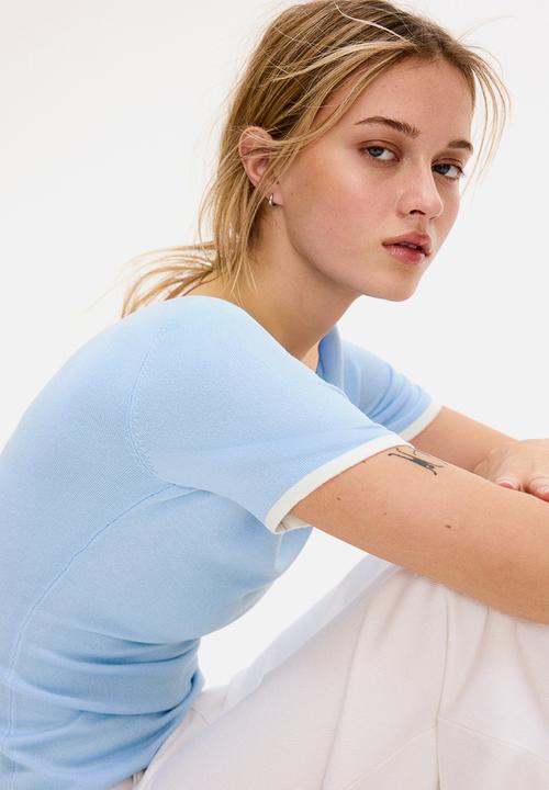 H&M - Fine-knit t-shirt - light blue