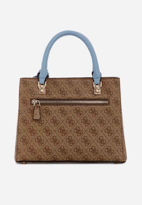 GUESS - Noelle Ii Small Multi Comp Satchel Bag-Latte Logo/Light Blue