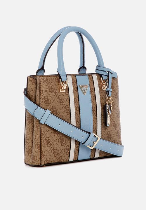 GUESS - Noelle Ii Small Multi Comp Satchel Bag-Latte Logo/Light Blue