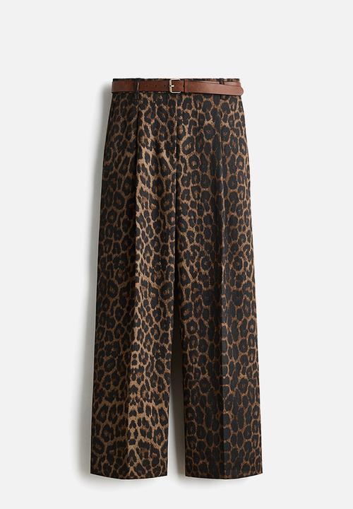 H&M - Wide belted trousers - brown/leopard print