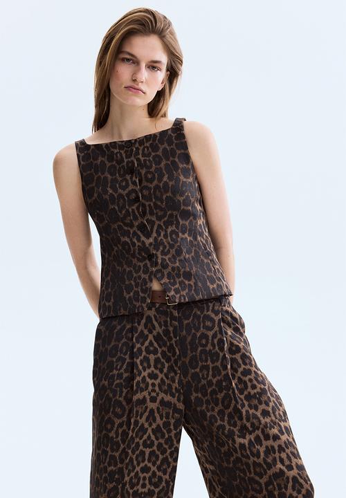 H&M - Wide belted trousers - brown/leopard print