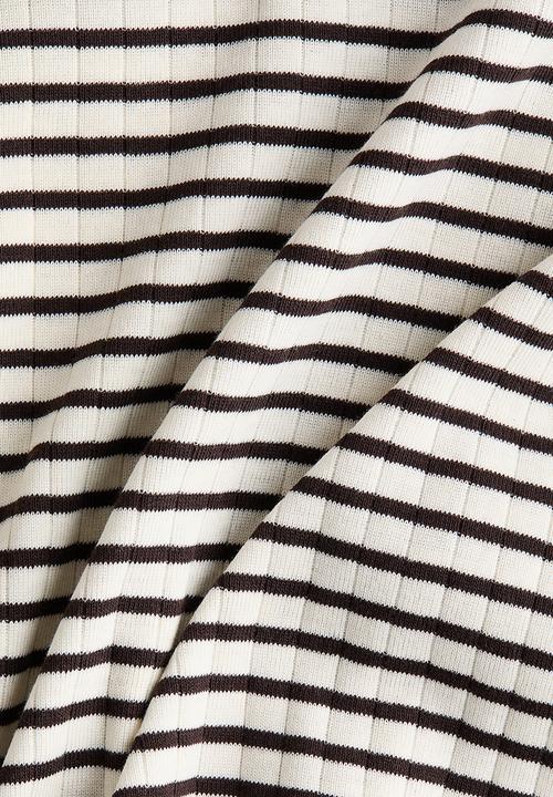 H&M - Ribbed t-shirt - white/dark brown striped