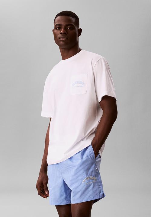 Calvin Klein - S/S SHORT SET - CLASSIC WHITE TOP / SLIM STRIPE BLUE DESCENT BOTTOM