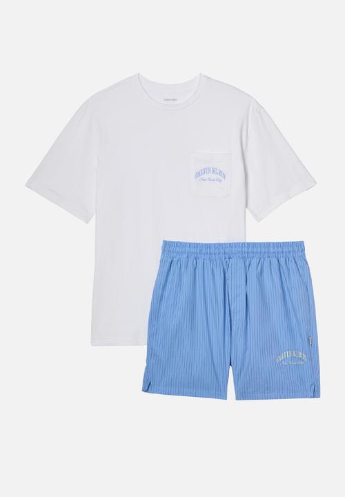 Calvin Klein - S/S SHORT SET - CLASSIC WHITE TOP / SLIM STRIPE BLUE DESCENT BOTTOM