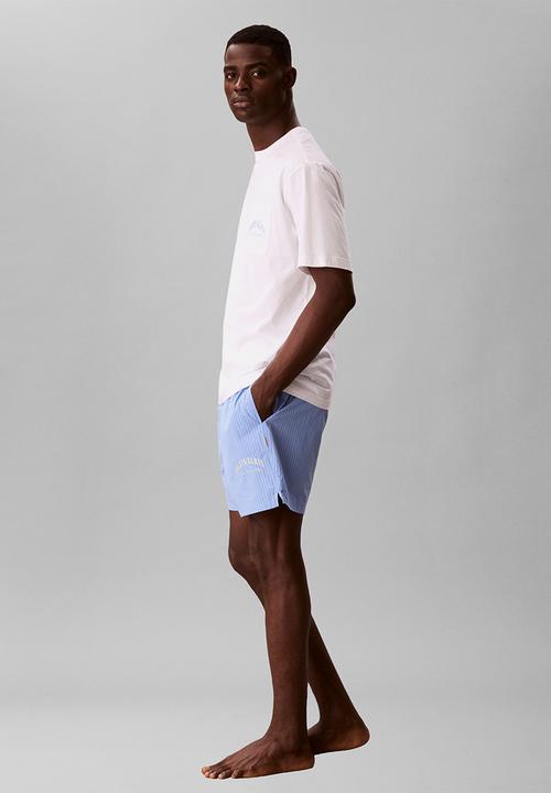 Calvin Klein - S/S SHORT SET - CLASSIC WHITE TOP / SLIM STRIPE BLUE DESCENT BOTTOM