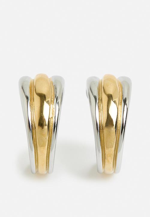 Zoe on Trend - Two-Tone Half Hoop Earrings - Gold