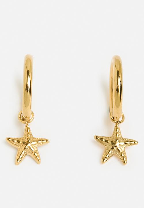 Zoe on Trend - Star Dangle Hoop Earrings - Gold