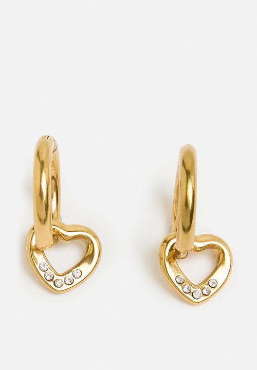 Zoe on Trend - Heart-Dangle Hoop Earrings - Gold