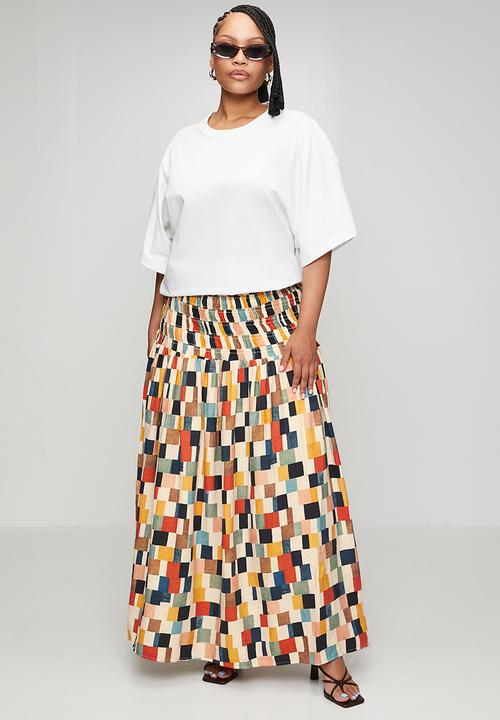 Me&B - Plus Shirring Basque Maxi Skirt With Pockets - Multicolour