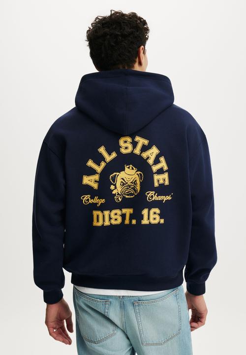 Cotton On - Box Fit Graphic Hoodie - Vintage Navy/All State Champs