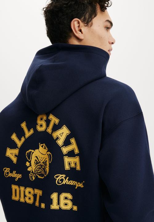 Cotton On - Box Fit Graphic Hoodie - Vintage Navy/All State Champs