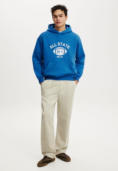 Cotton On - Box Fit Graphic Hoodie - Carolina Blue/All State Football