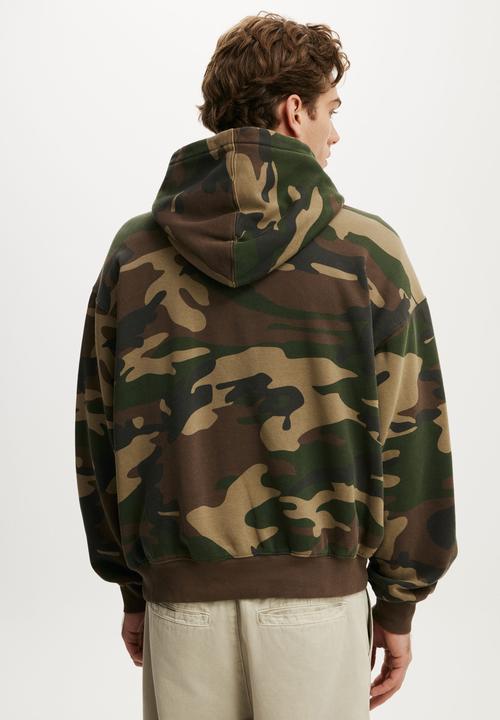 Cotton On - Box Fit Hoodie - Forest Camo Wash