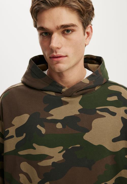 Cotton On - Box Fit Hoodie - Forest Camo Wash