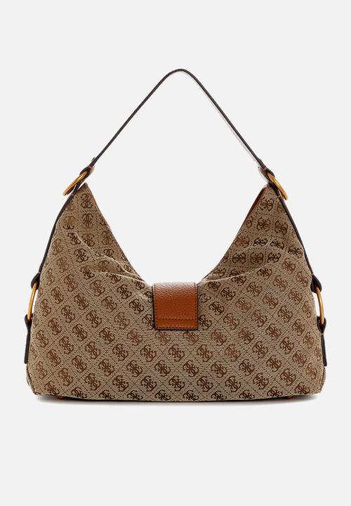 GUESS - Camden Shoulder Bag-Latte Logo/Cognac