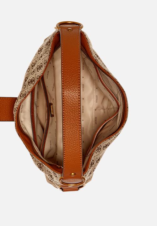 GUESS - Camden Shoulder Bag-Latte Logo/Cognac