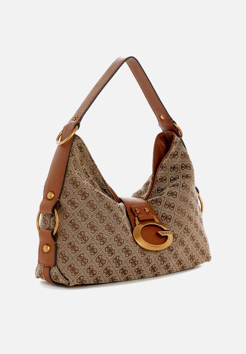 GUESS - Camden Shoulder Bag-Latte Logo/Cognac