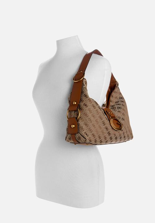 GUESS - Camden Shoulder Bag-Latte Logo/Cognac