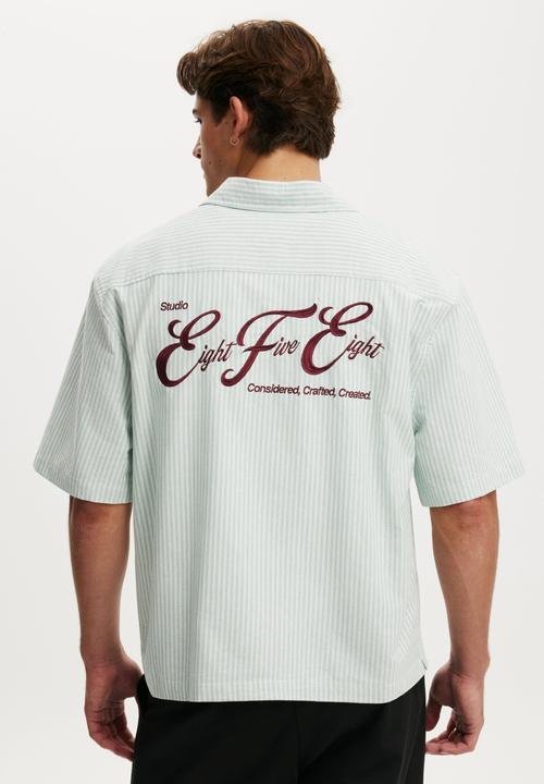 Cotton On - Ventura Short Sleeve Shirt - Seafoam Stripe Emb