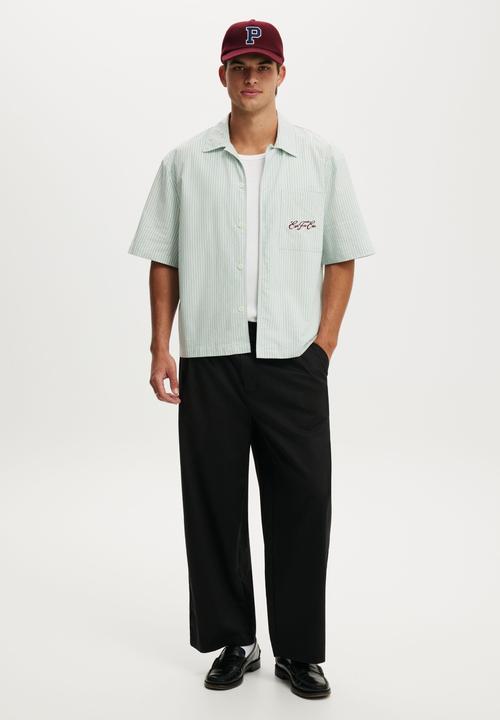Cotton On - Ventura Short Sleeve Shirt - Seafoam Stripe Emb