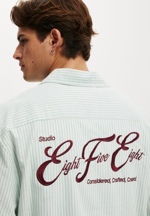 Cotton On - Ventura Short Sleeve Shirt - Seafoam Stripe Emb