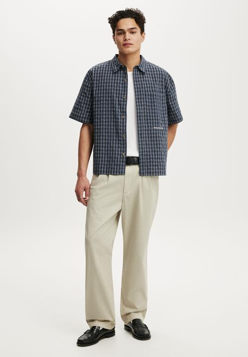 Cotton On - Darcy Short Sleeve Shirt - Navy Mini Grid Check