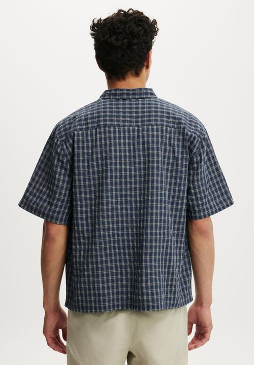 Cotton On - Darcy Short Sleeve Shirt - Navy Mini Grid Check