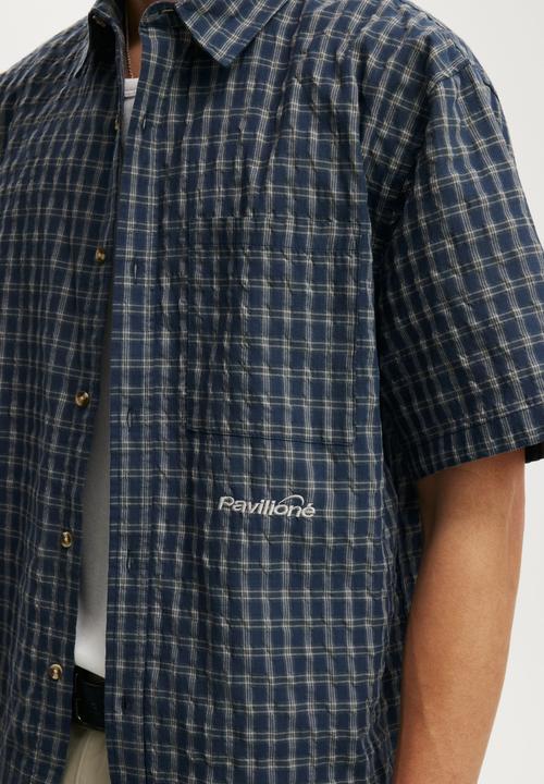 Cotton On - Darcy Short Sleeve Shirt - Navy Mini Grid Check