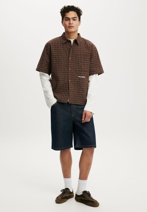 Cotton On - Darcy Short Sleeve Shirt - Brown Mini Grid Check