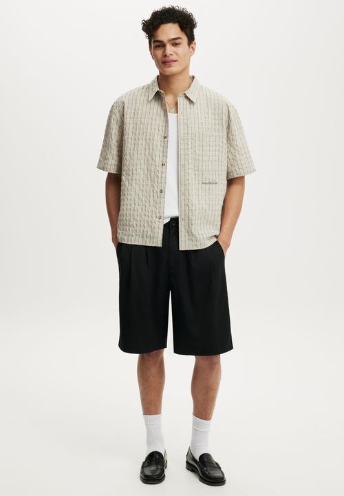 Cotton On - Darcy Short Sleeve Shirt - Bone Mini Grid Check