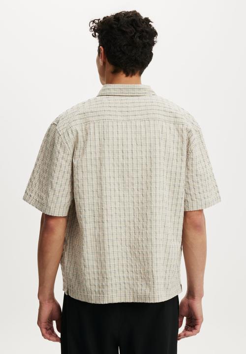 Cotton On - Darcy Short Sleeve Shirt - Bone Mini Grid Check