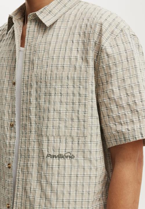 Cotton On - Darcy Short Sleeve Shirt - Bone Mini Grid Check