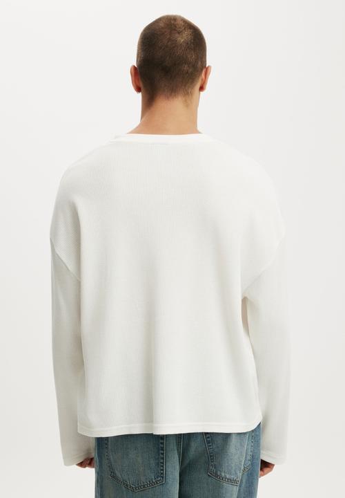 Cotton On - Relaxed Fit Textured Henley Long Sleeve - Vintage White Waffle