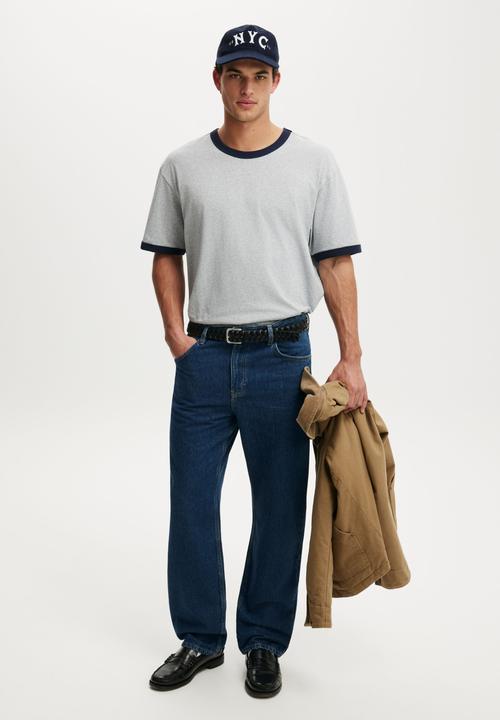 Cotton On - Everyday Fit T-shirt - Grey Marle/Vintage Navy Ringer