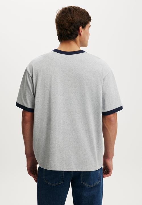 Cotton On - Everyday Fit T-shirt - Grey Marle/Vintage Navy Ringer