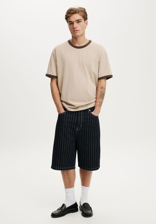 Cotton On - Everyday Fit T-shirt - Hazelnut Marle/Espresso Ringer