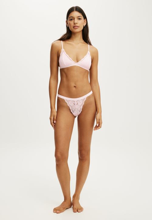 Cotton On - Everyday lace triangle padded bralette - pink kiss/tonal elastic