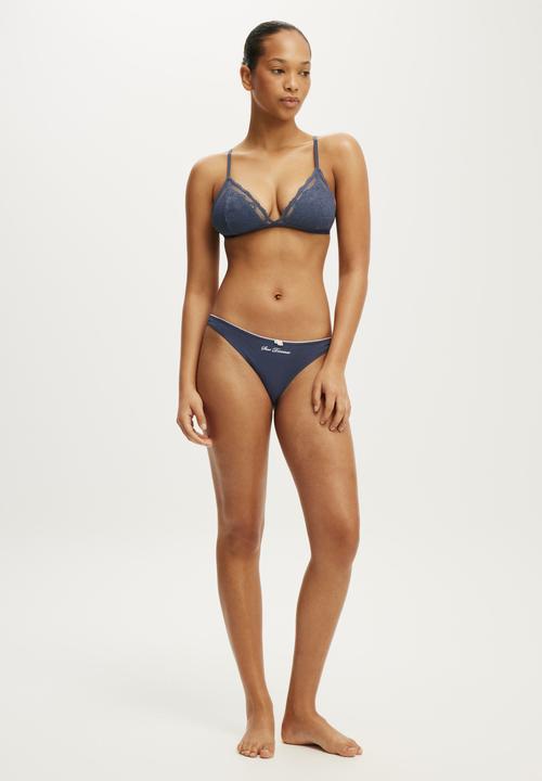 Cotton On - Everyday lace triangle padded bralette - steely blue wash/tonal elastic