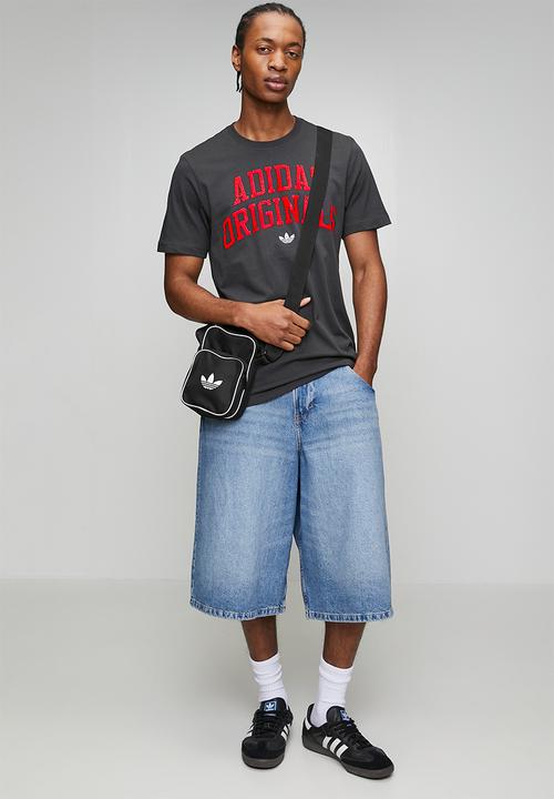 adidas Originals - Retro Wording Tee  - Carbon Grey/Red