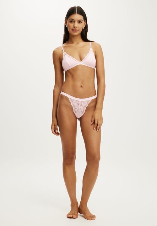 Cotton On - Everyday lace g-string brief - pink kiss/tonal elastic