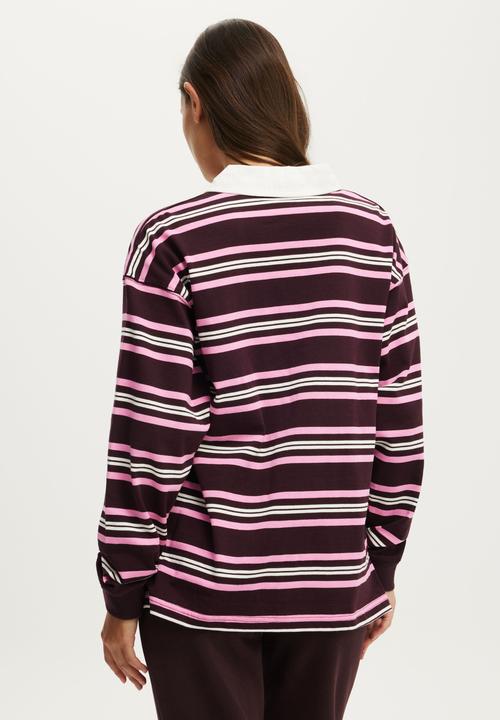 Cotton On - Active Rugby Jersey - Italian Plum Remy Stripe