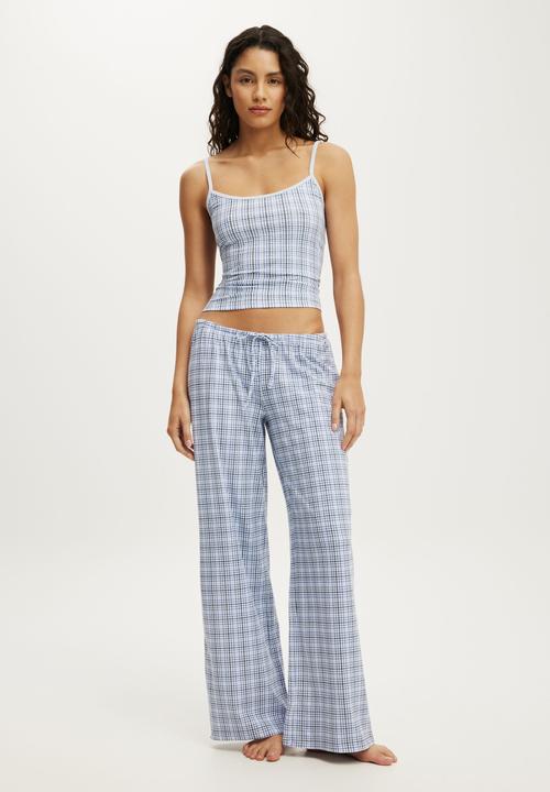 Cotton On - Dreamy soft wide leg pant - isla micro check daydream blue