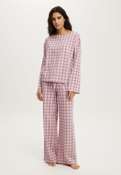 Cotton On - Dreamy soft wide leg pant - isla micro check pink kiss
