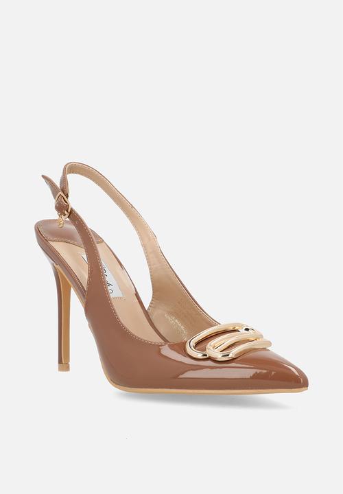Miss Black - Lola 57 gold trim slingback heel - camel