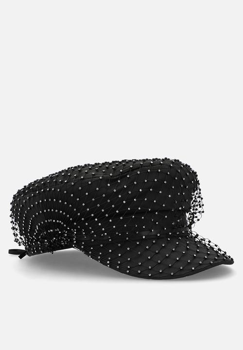 Tessa Design - Lourdes Rhinestone Encrusted Baker Boy Hat - Black