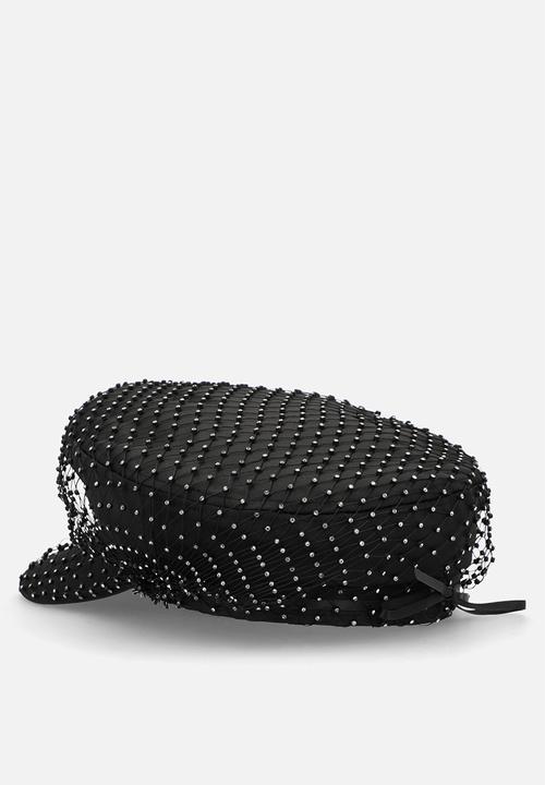 Tessa Design - Lourdes Rhinestone Encrusted Baker Boy Hat - Black