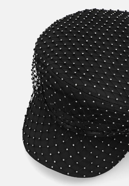 Tessa Design - Lourdes Rhinestone Encrusted Baker Boy Hat - Black